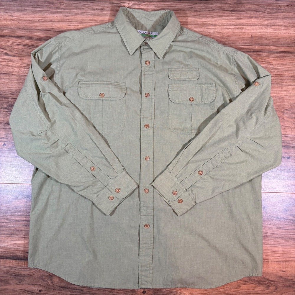 Orvis Buzz Off Insect Shield Shirt Mens XL Sage Green Long Sleeve Fishing Hiking
